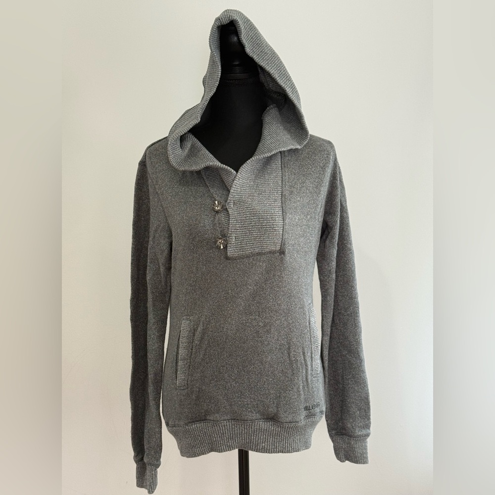 Billabong M Vintage Gray Hooded women’s Sweater w Front Pocket and Stretch 845